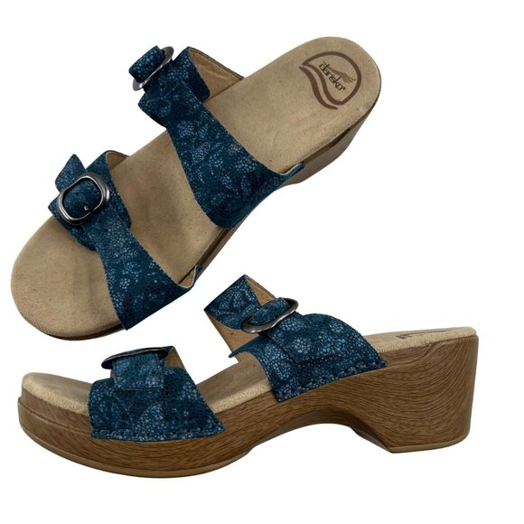 Dansko Womens Blue Leather Platform Sandals Size 42 - Picture 1 of 6